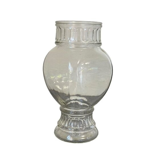 Vintage Clear Glass Square Apothecary Jar Ribbed Panels Dotted Bottom - Picture 3 of 10